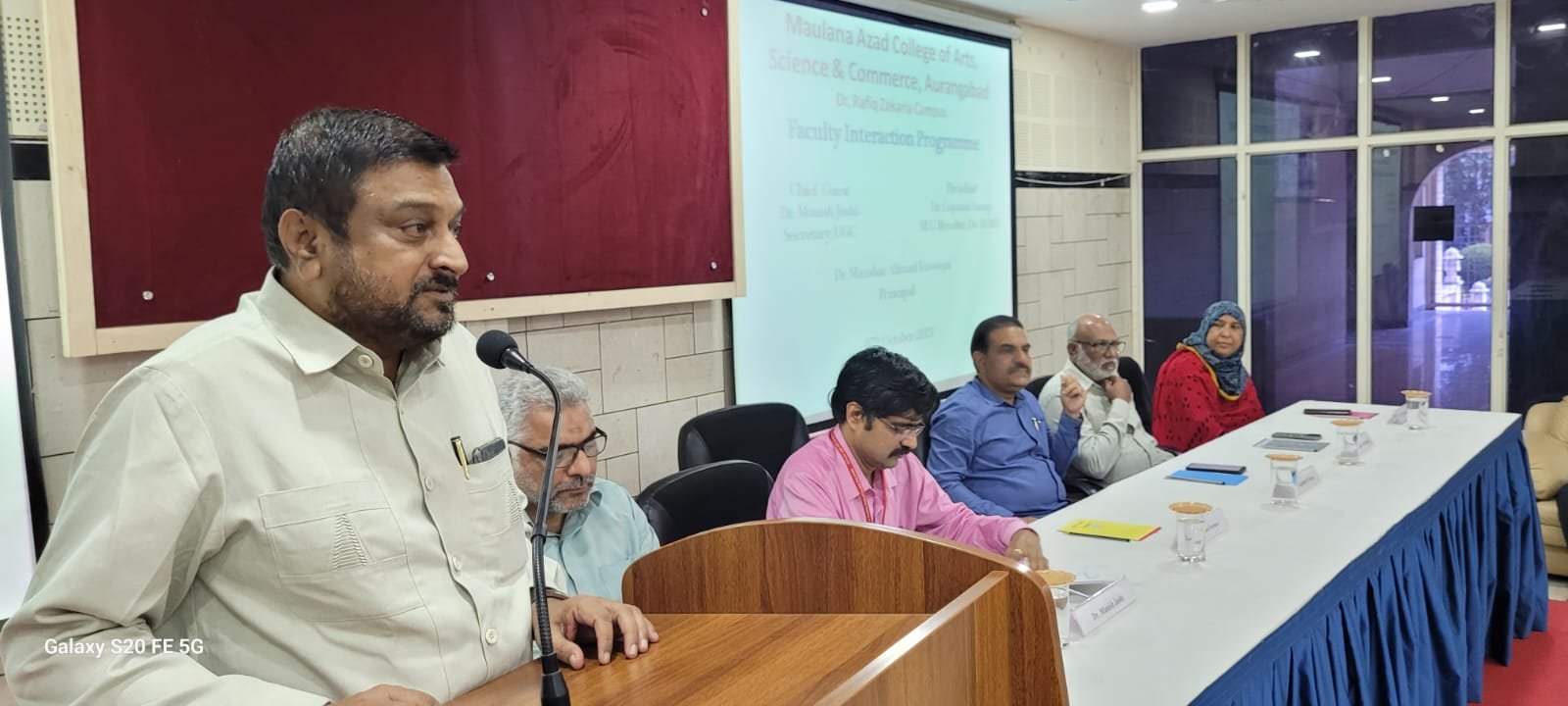 Interactions with teachers at Maulana Azad College of Arts Science and Commerce Aurangabad  by Dr Manish Joshi, secretary UGC, New Dehli  Presided over by Chancellor nominated MC Member Dr Gajanan Sanap. Principals and professors of Azad College & Dr Rafiq Zakaria Campus were present