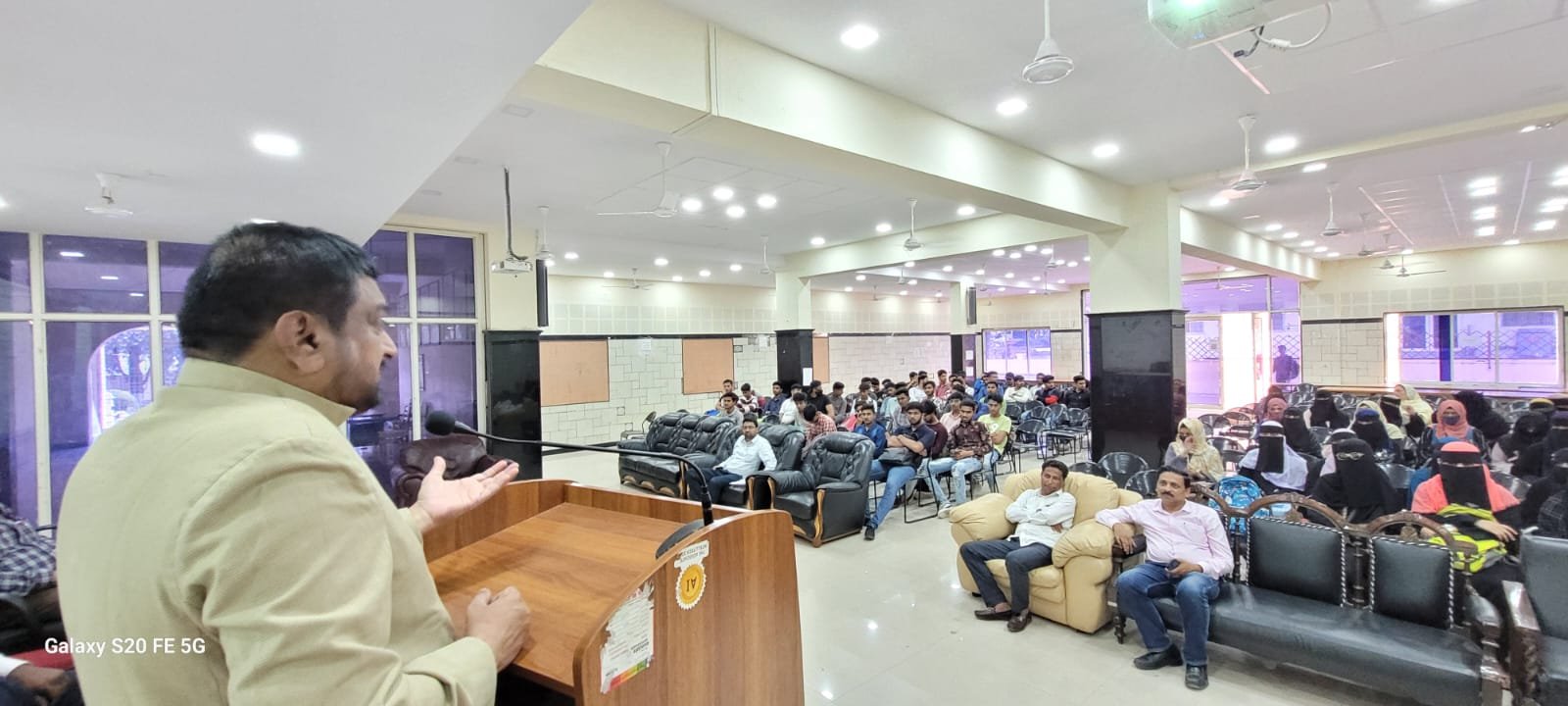Department of Chemistry organises a one day workshop on safety measures in chemistry laboratory on 18/10/2023. Prof. Dinesh Ligampalle was the speaker & more than 120 student from B.Sc and M.Sc chemistry were present.