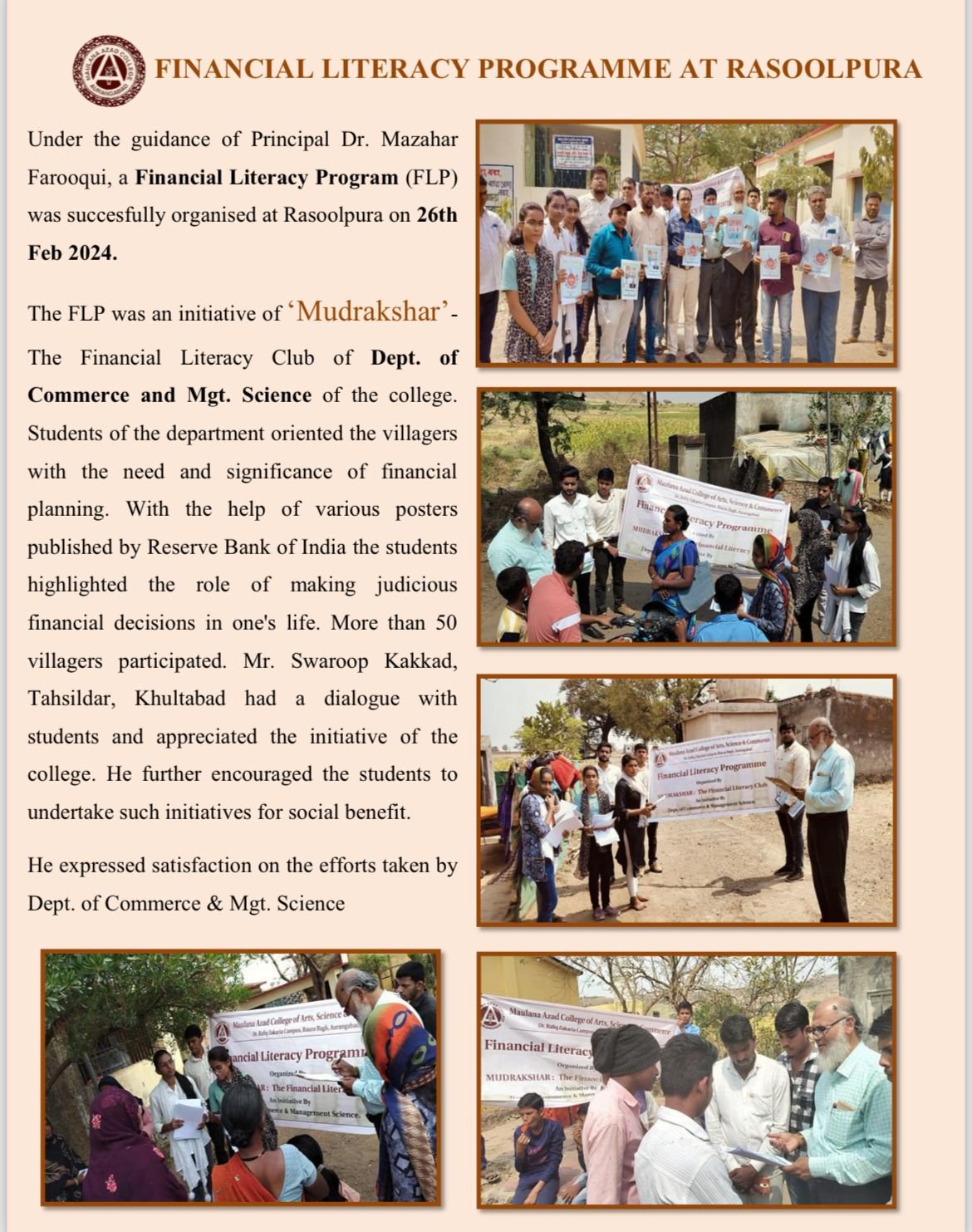 Financial literacy Programme at Rasoolpura