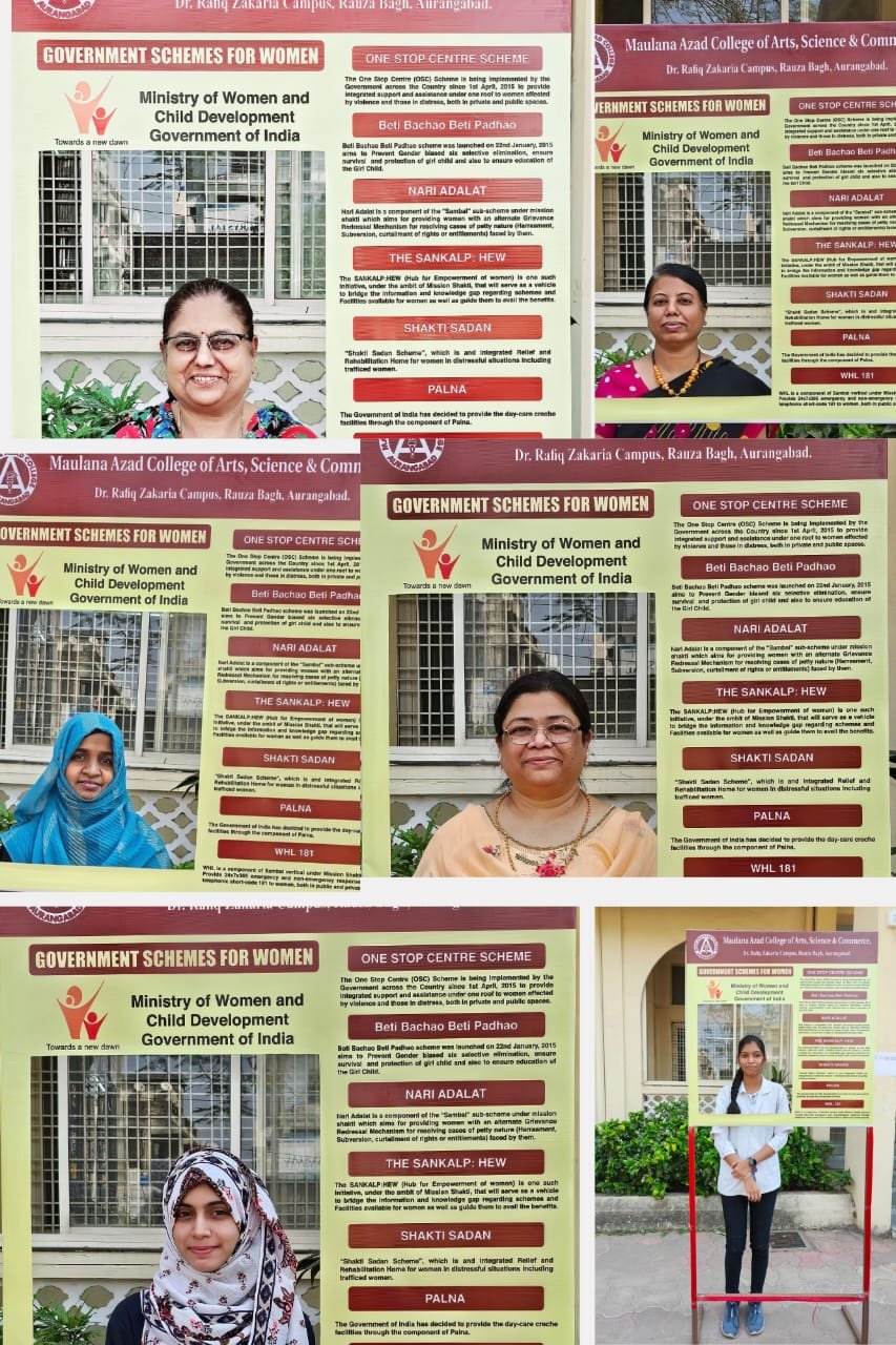 On 30th January 2025, under the directives of the Ministry of Women and Child Development, Government of India, and based on the letter from the Joint Director of Higher Education, Chhatrapati Sambhajinagar, a Selfie Booth was set up at Maulana Azad College of Arts, Science, and Commerce. This initiative was undertaken as part of the Women Development Committee (WDC) of the college to spread awareness about women's safety and empowerment and schemes for women under Ministry of women and child development.   The event took place on 30th January 2025 at 11:30 AM in the college premises, in the presence of IQAC coordinator Dr. Aditi Bhattacharya,  Incharge of WDC Dr. Ummul Khair Asema and the committee members.  During the event, students were provided with detailed information on women's helplines, including Women Helpline (WHL): 181 Child Helpline (CHL): 1098  The session encouraged students to 