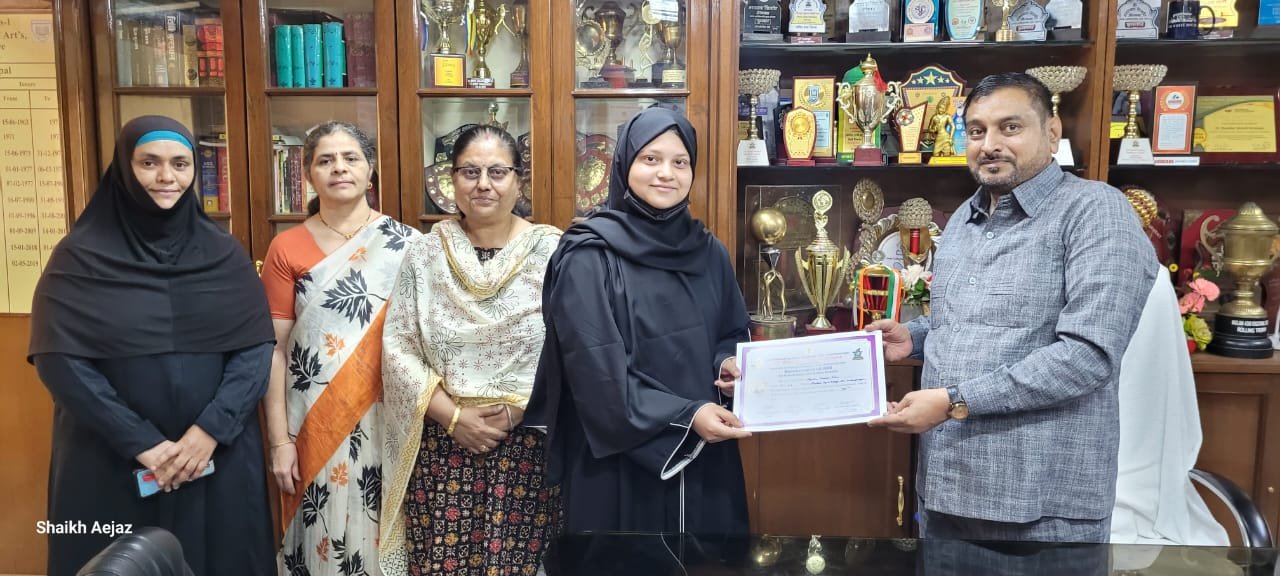 We are immensely proud to announce the wonderful performance of our First Year Microbiology students at the National Micrbiolympiad! Competing against 70 colleges nationwide in the first round, our team ( Ms.Ayesha Zareen,Ms.Amena Rida, Ms.Naushaba Ayman) secured an impressive 7th position.   The second round, held at the prestigious Government Institute of Science, Aurangabad, saw our team rise to the challenge once again. Against the top most qualifying teams from across India, our students achieved a commendable 6th place!  This achievement is a testament to the hard work, dedication, and intellectual curiosity of our budding microbiologists. Their diligent attendance at extra lectures and extensive study efforts have yielded good results.  The Department of Microbiology extends its heartfelt congratulations to our students for their exceptional performance at the national level.  We express our sincere gratitude to our esteemed Principal, Dr. Mazahar Ahmed Farooqui Sir, for his unwavering guidance, support, and encouragement, which have been instrumental in fostering the development of the students and staff of the college. We are particularly thankful for his gracious felicitation of the students, recognizing their remarkable achievement.