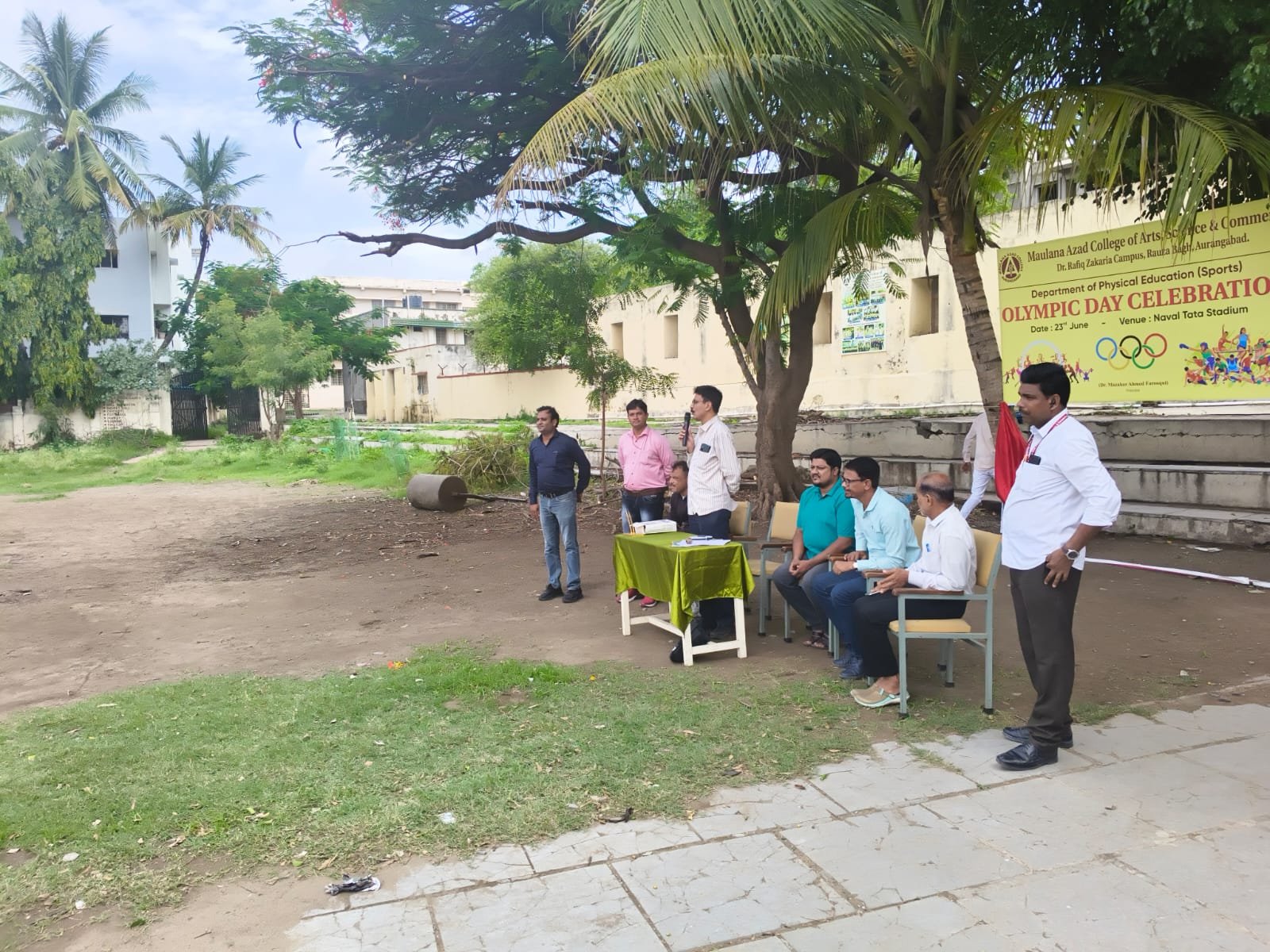 On the occasion of world Olympic Day celebration  Under the Guidance of Principal Dr.Mazahar Ahmed Farooqui, Maulana Azad college,Aurangabad. Department of Physical Education and sports organized Various Athletics competition. Vice principal Dr.Aref Pathan in speech motivates the students participant.explain important of sports.
