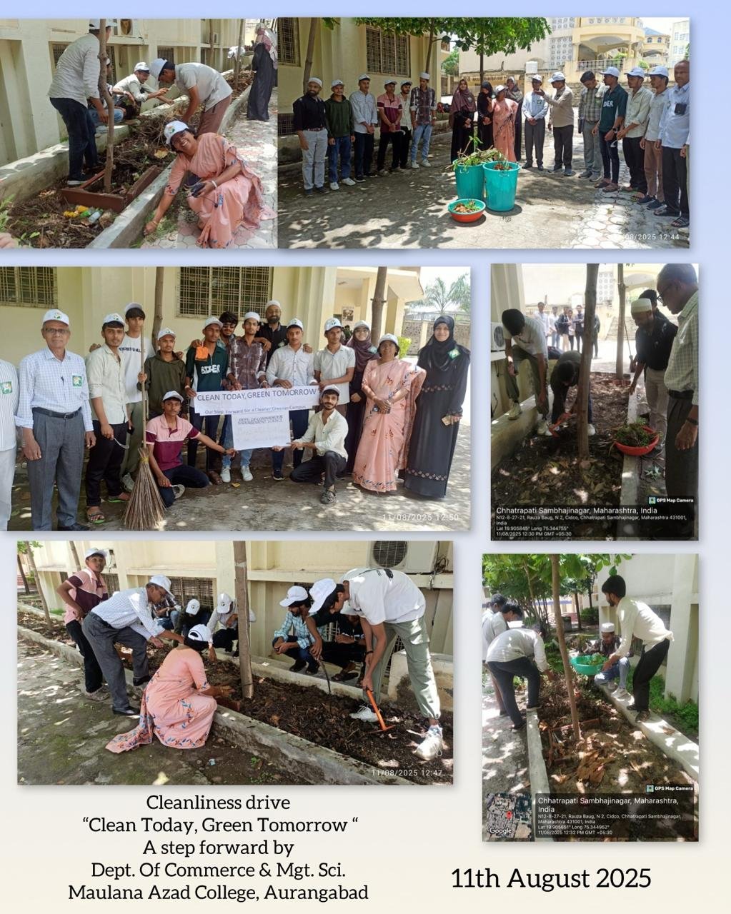 Cleanliness Drive by Dept. of Commerce & Management Science On 11th August 2025, under the able guidance of Principal Dr. Mazahar Ahmed Farooqui, the Department organized a cleanliness drive with active participation from B.Com First Year students. The initiative involved cleaning the campus surroundings, removing weeds, preparing soil for plantation, and proper disposal of waste.  Such drives foster environmental awareness and community engagement among students. The event was efficiently coordinated by Dr. Mustansir Ezzi. The event witnessed active participation of Dr. Aparna Saraf, HoD, Dr. Zulfikar Shaikh, Dr. I. M. Farooqui, staff and students.