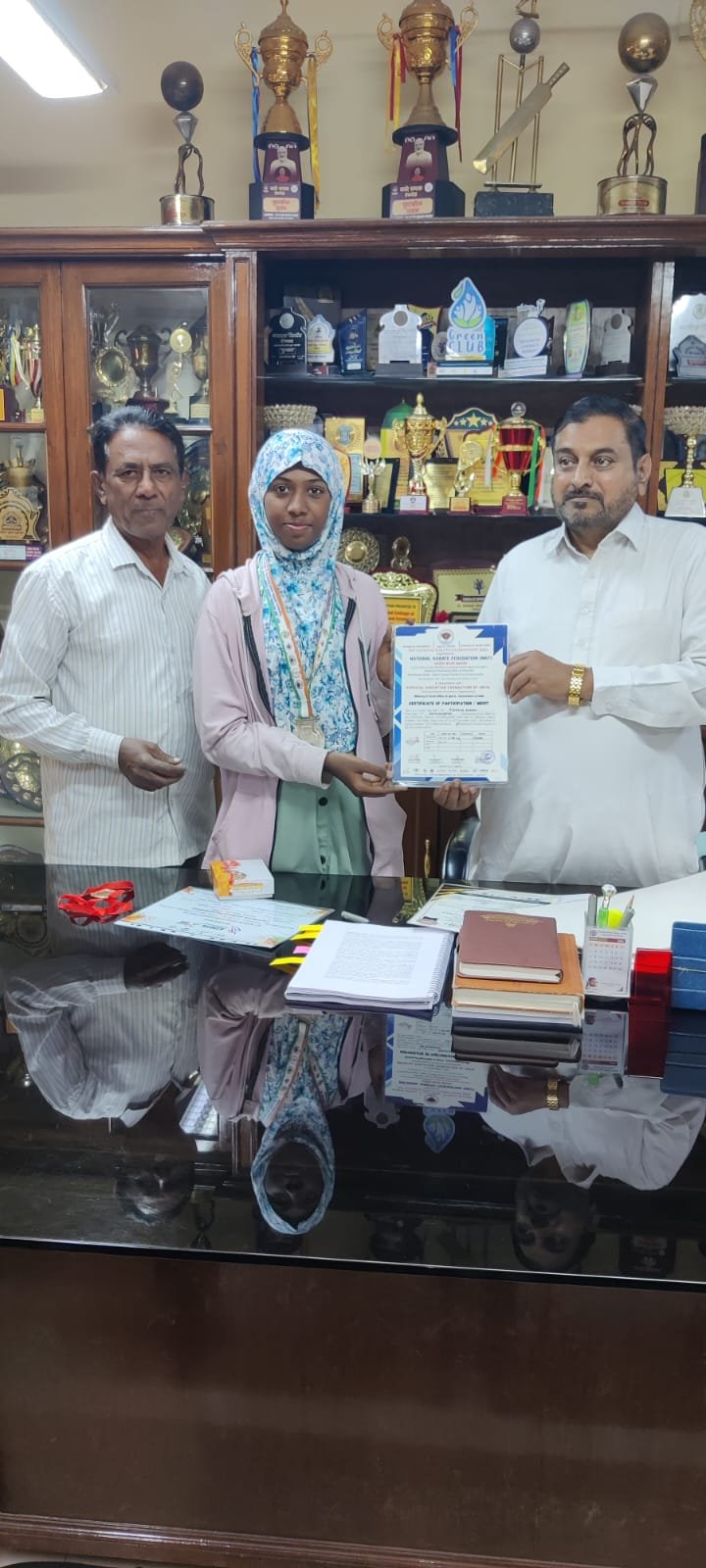 Congratulations to Ramsha Shaikh (XI Sci) ? She secured a Silver Medal in the U-17 category and also earned a Black Belt at the National Karate Championship held at Talkatora Indoor Stadium, New Delhi. A proud achievement—wishing her continued success!
