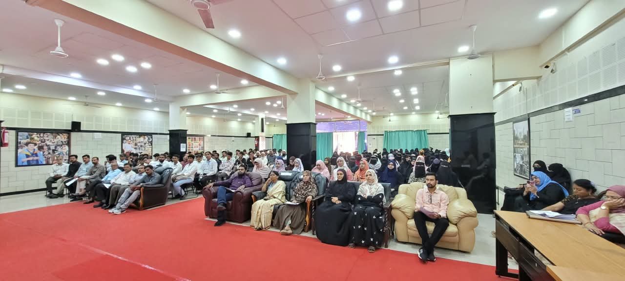Student Induction Programme: 27.8.2026  An Induction Programme was organized at Maulana Azad College of Arts, Science & Commerce to acquaint newly admitted students with the various academic, administrative, co-curricular and student-support facilities available at the college. The programme commenced with a Qeerat by Dr. Harshdeep Sartape. Principal Dr. Mazahar Ahmed Farooqui welcomed the students and briefed them about the high academic standards nurtured by the founders of the college Late Dr. Rafiq Zakaria and Padmashree Madam Fatma Zakaria. He also encouraged the students to make the most of the opportunities provided by the institution and to actively participate in academic, co-curricular and extracurricular activities. Vice Principal Prof. Dr. Arif Pathan was also present on the occasion. A total of 174 students participated in the programme. As part of the programme, Principal Dr. Mazahar Ahmad Farooqui felicitated Ms. Aleena Muskan Shaikh for securing the highest marks in B.A. Psychology at Dr. Babasaheb Ambedkar Marathwada University, Chhatrapati Sambhajinagar. The programme included a series of informative sessions covering various aspects of student life and academic development. Dr. J. D. Shaikh delivered a session on IQAC, while Dr. Ashfaque Khan provided information regarding Examination-related activities and procedures. Dr. Aparna Saraf addressed students on Skill Courses, and Dr. Quazi Naweed explained the role and functioning of Statutory Cells. Further sessions focused on Career Counselling by Dr. Mohammad Mukhtar, Scholarships by Ms. Mahejabeen Nisar Sayyed, and Eco-consciousness by Dr. U. K. Asema. Dr. Shaikh Sadikali provided information on Cultural Activities, E-Learning and Avishkar, while Dr. Shaikh Musak Rajjak briefed students about NSS and NCC activities. The programme concluded with a Vote of Thanks proposed by Dr. Shahela Yasmeen. The program was moderated by Dr. Shaikh Tarannum and Dr. Mujtaba Quadri. The induction programme proved to be a meaningful and enriching beginning to the students’ journey at the institution. Overall, it encouraged students to take ownership of their learning, develop essential skills and approach their academic journey with confidence and curiosity.