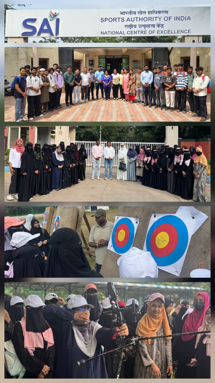 Field Trip to SAI Sports Authority of India & NCOE Centre  The Department of Physical Education, Maulana Azad College of Arts, Science and Commerce, organized an educational field trip for First Year CC - Health & Wellness and Physical Education students to the SAI (Sports Authority of India) and NCOE Centre.  The field trip was conducted under the esteemed supervision and guidance of Capt. Dr. Maqdoom Farooqui, Principal, and Dr. Arif Pathan, Vice Principal. A total of 80+ students actively participated in the educational visit.  The trip was meticulously planned and coordinated by the subject teacher, Dr. Azhar Babar Shaikh, with the assistance of Mr. Asif Patel, and accompanied by Dr. Aliya Tarannum and Mrs. Amera Quadri.  The visit provided students with valuable exposure to sports facilities, training infrastructure, and various aspects of physical education and sports development, making it an informative and enriching learning experience.