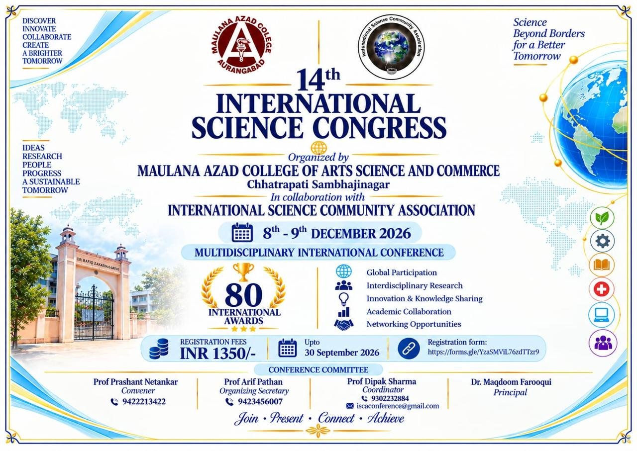 14th International Science Congress  Date 08 & 09 December 2026. Registration form: https://forms.gle/YzaSMViL76zdTTzr9 Prof Prashant Netankar Convener  9422213422